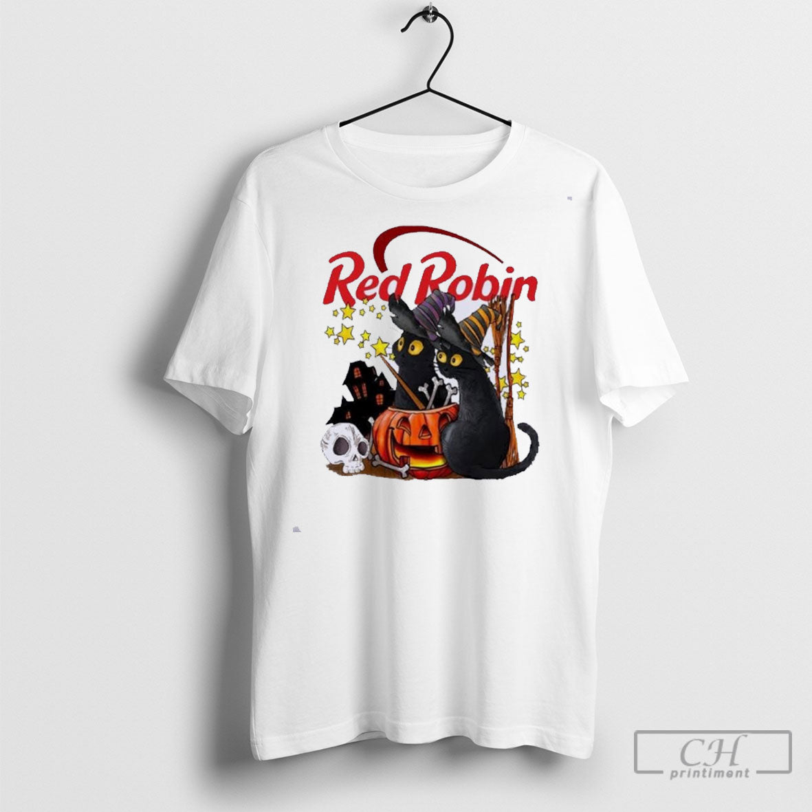 Black Cat Red Robin Halloween Shirt Sweater