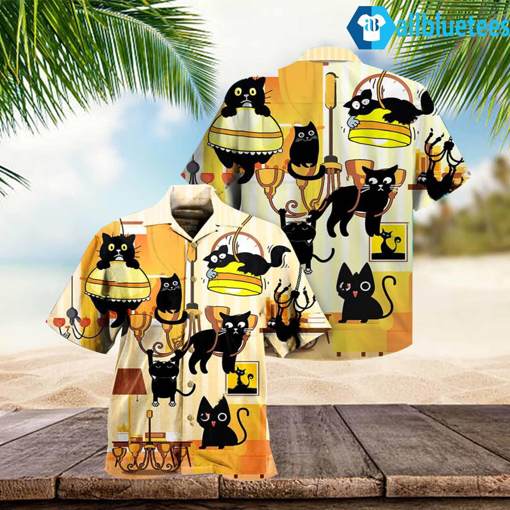 Black Cat Yellow Dinner Hawaiian Shirt