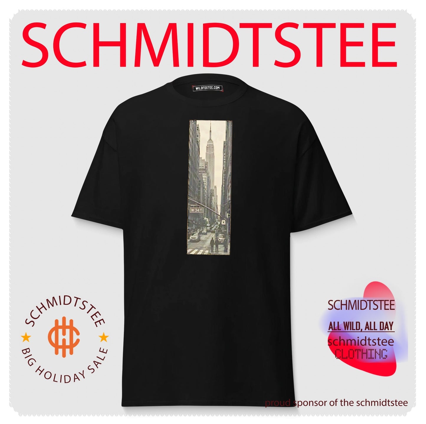 Black and white canvas photo showcase of Empire State Building in Midtown Manhattan poster shirt