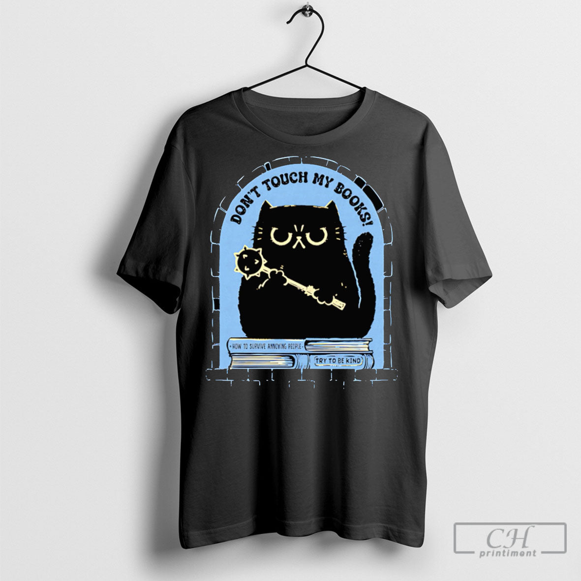 Black Cat Dont Touch My Books Shirt