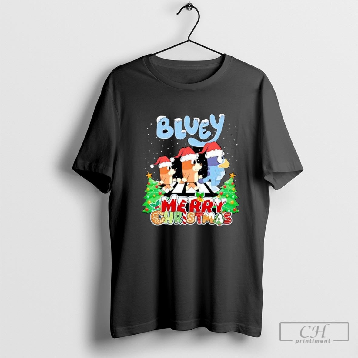Bluey Merry Christmas Cartoon Dog Family And Santa Hats Shirt Sweater