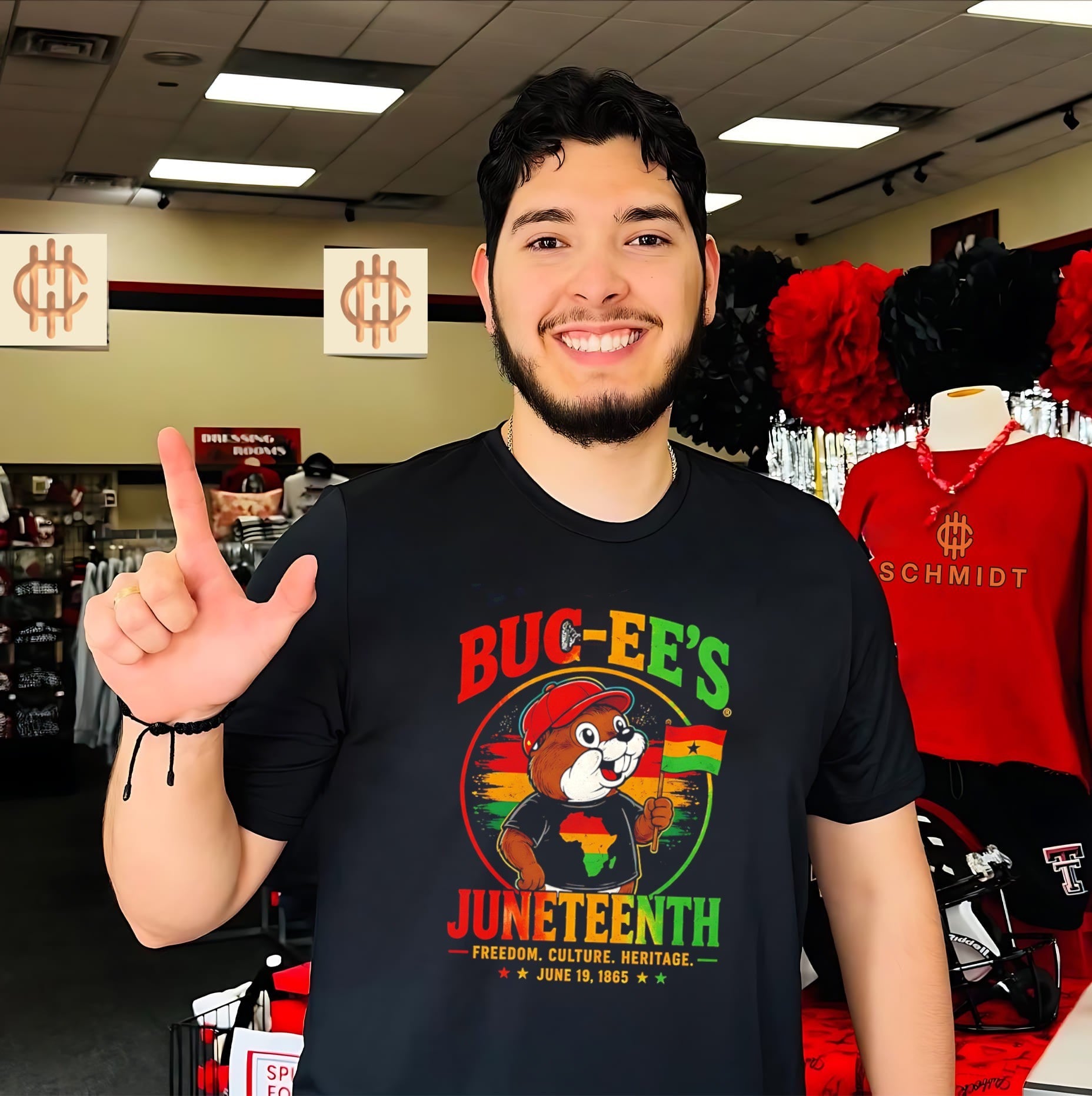 Buc-ee’s Juneteenth freedom culture heritage June 19 1865 Ghanaian flag shirt