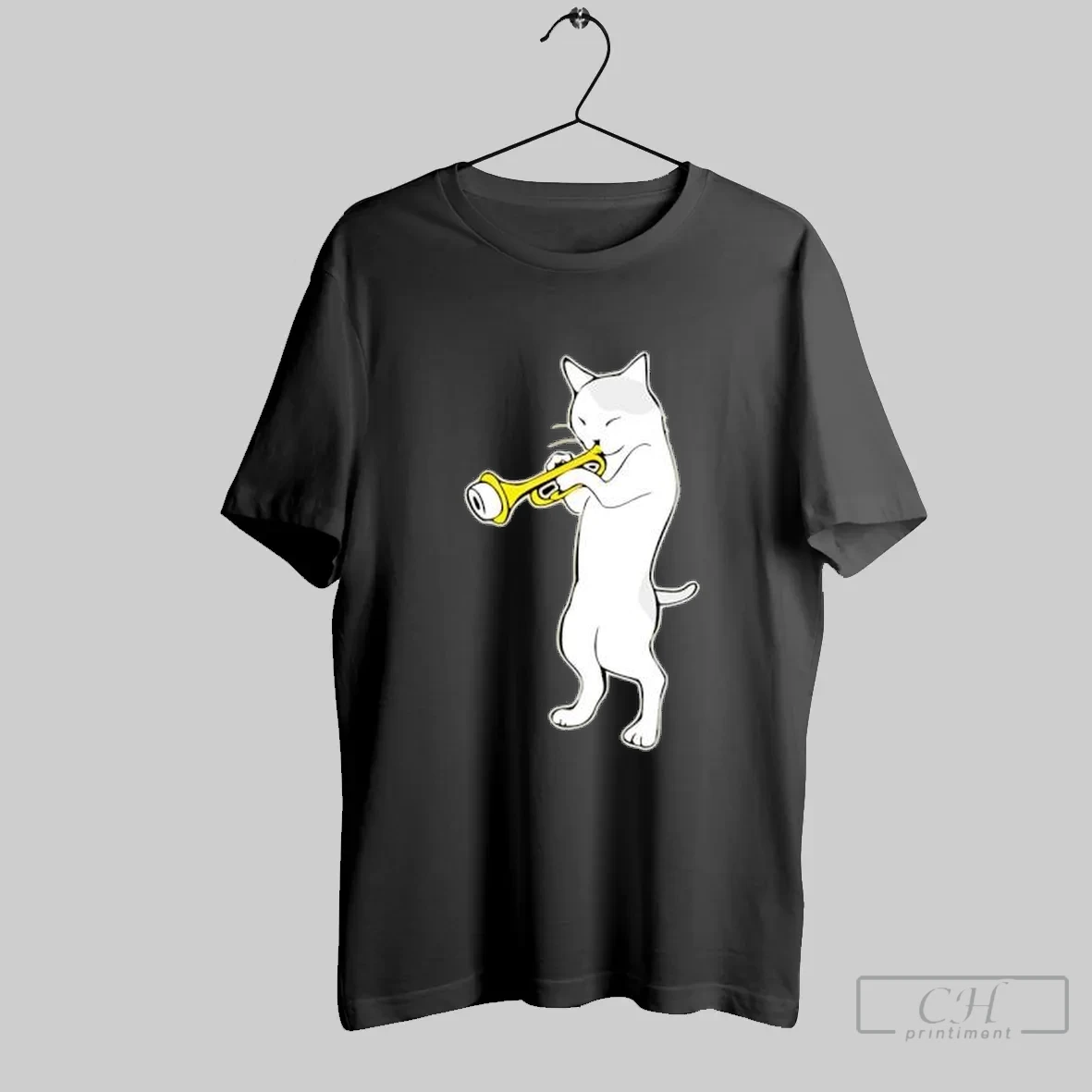 Cat Standing Playing A Golden Trumpet T Shirt