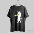 Cat Standing Playing A Golden Trumpet