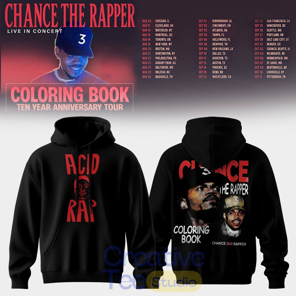 Chance The Rapper Coloring Book 10 Year Anniversary Tour Special Tee Hoodie