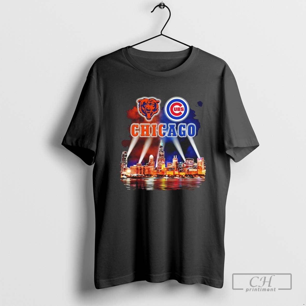 Chicago Sports Teams City Skyline Bears And Cubs
