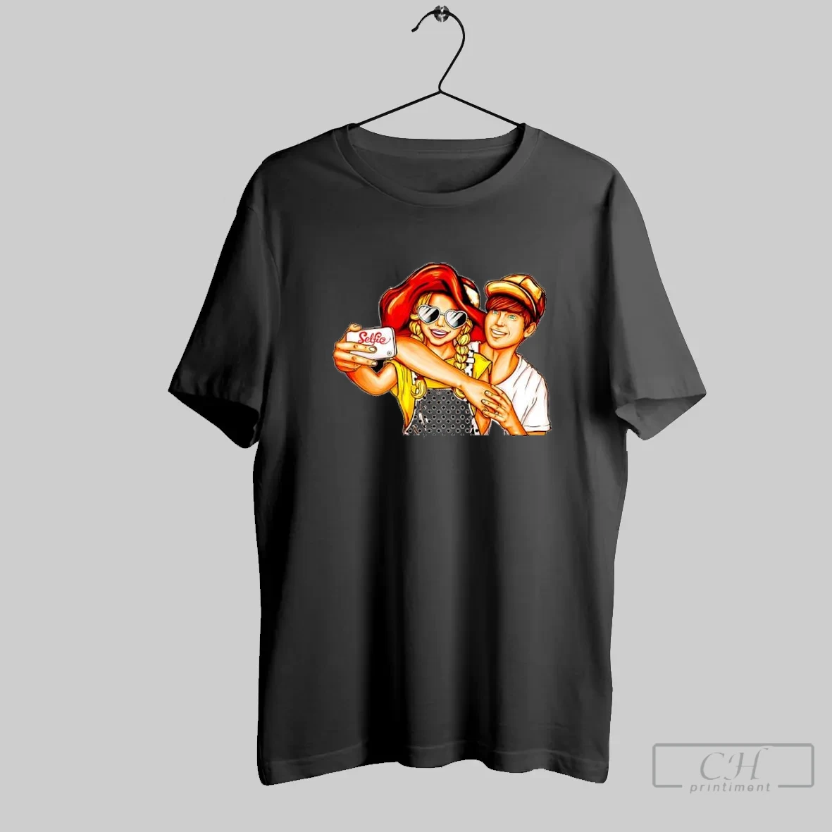 Couple Taking A Selfie Pop Art Style T Shirt