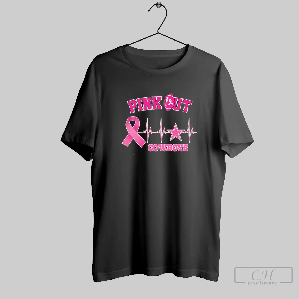 Dallas Cowboys Football Pink Out Heart Rate Pink Ribbon T Shirt
