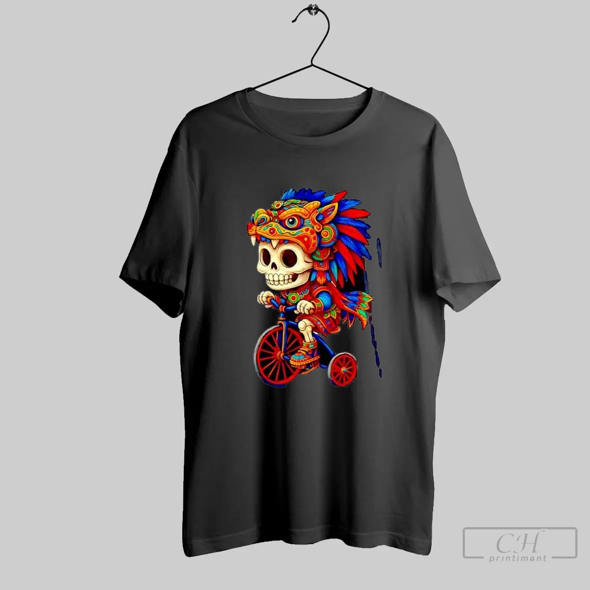Day Of The Dead Aztec Skeleton On A Bicycle T Shirt