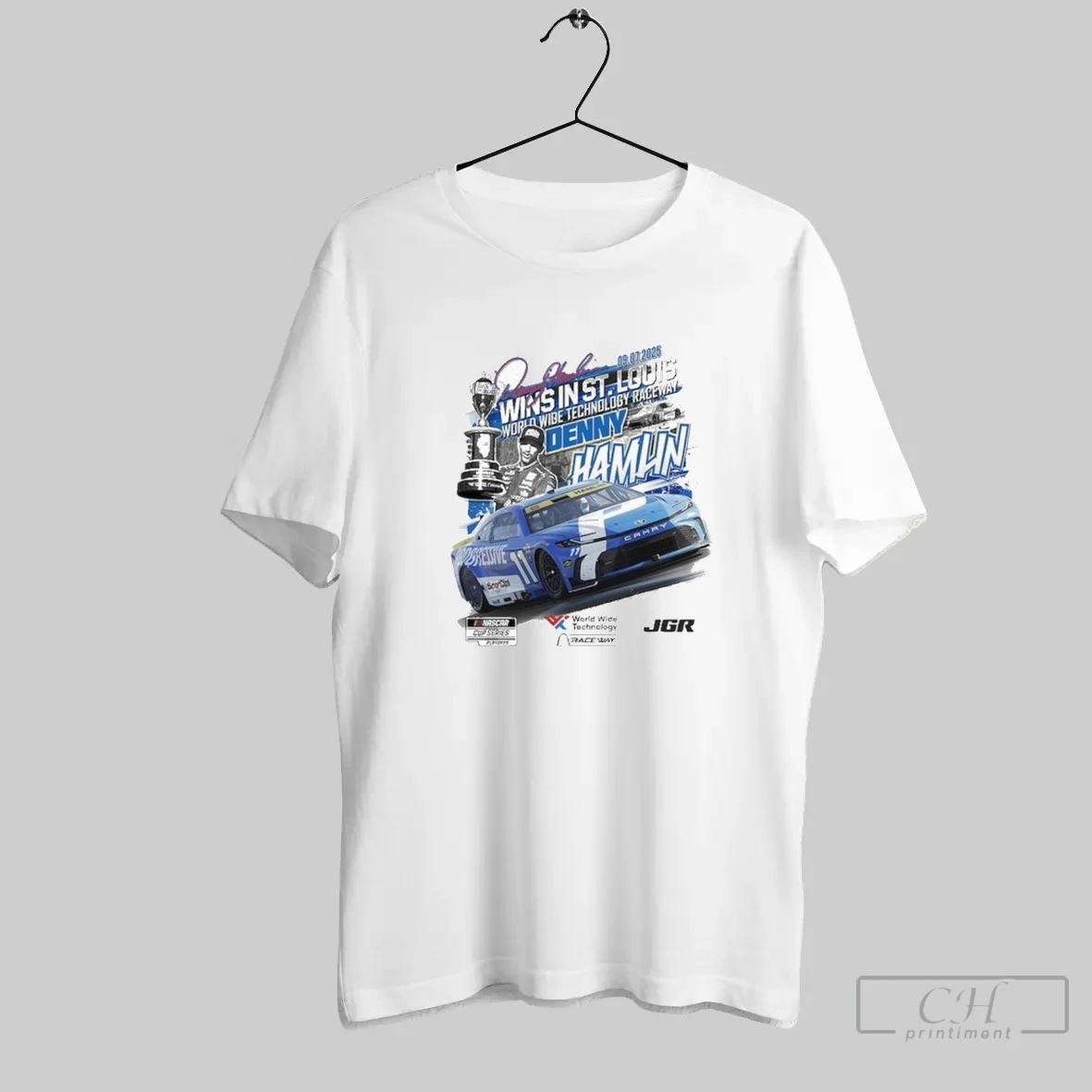 Denny Hamlin 2025 Enjoy Illinois 300 Race Winner T Shirt
