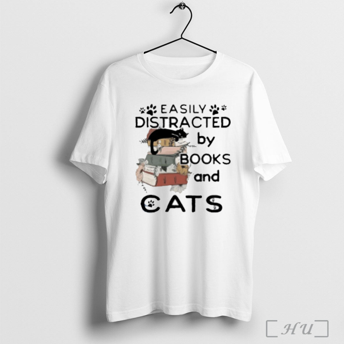 Easily Distracted By Books And Cats T Shirt