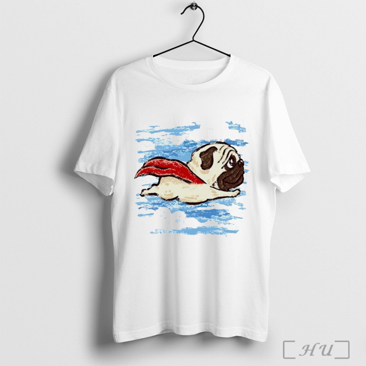 Flying Pug Superdog Funny Graphic T Shirt
