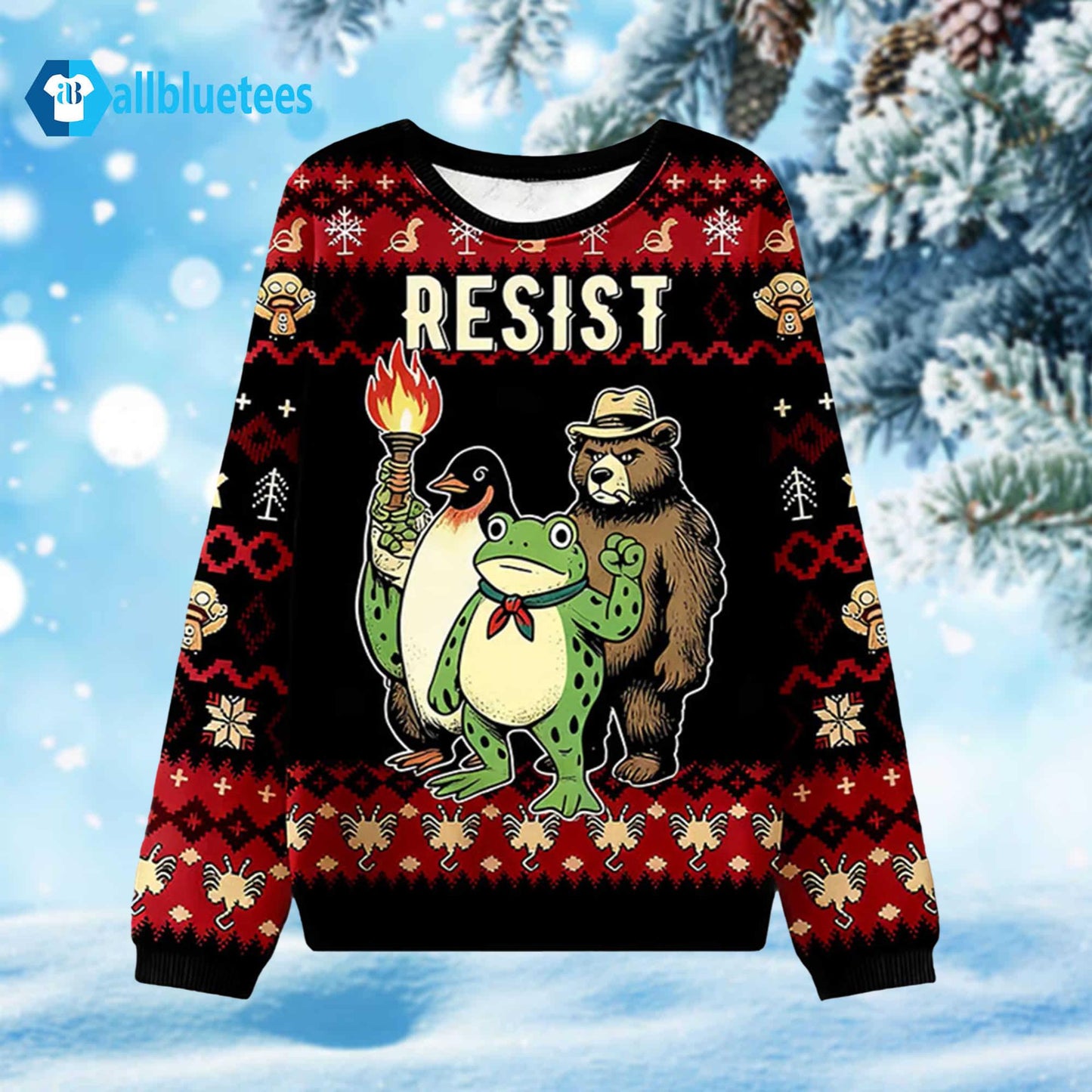 Frog Bear Penguin Resist Ugly Christmas Sweater