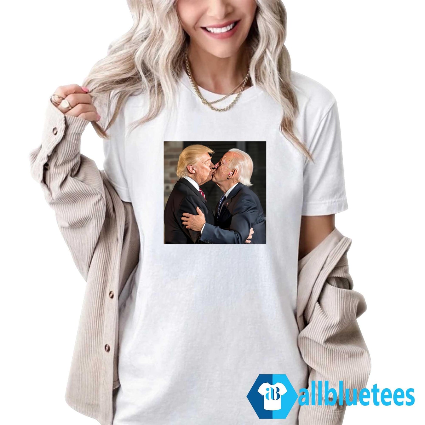 Funny AI Design Trump And Biden Kissing Shirt