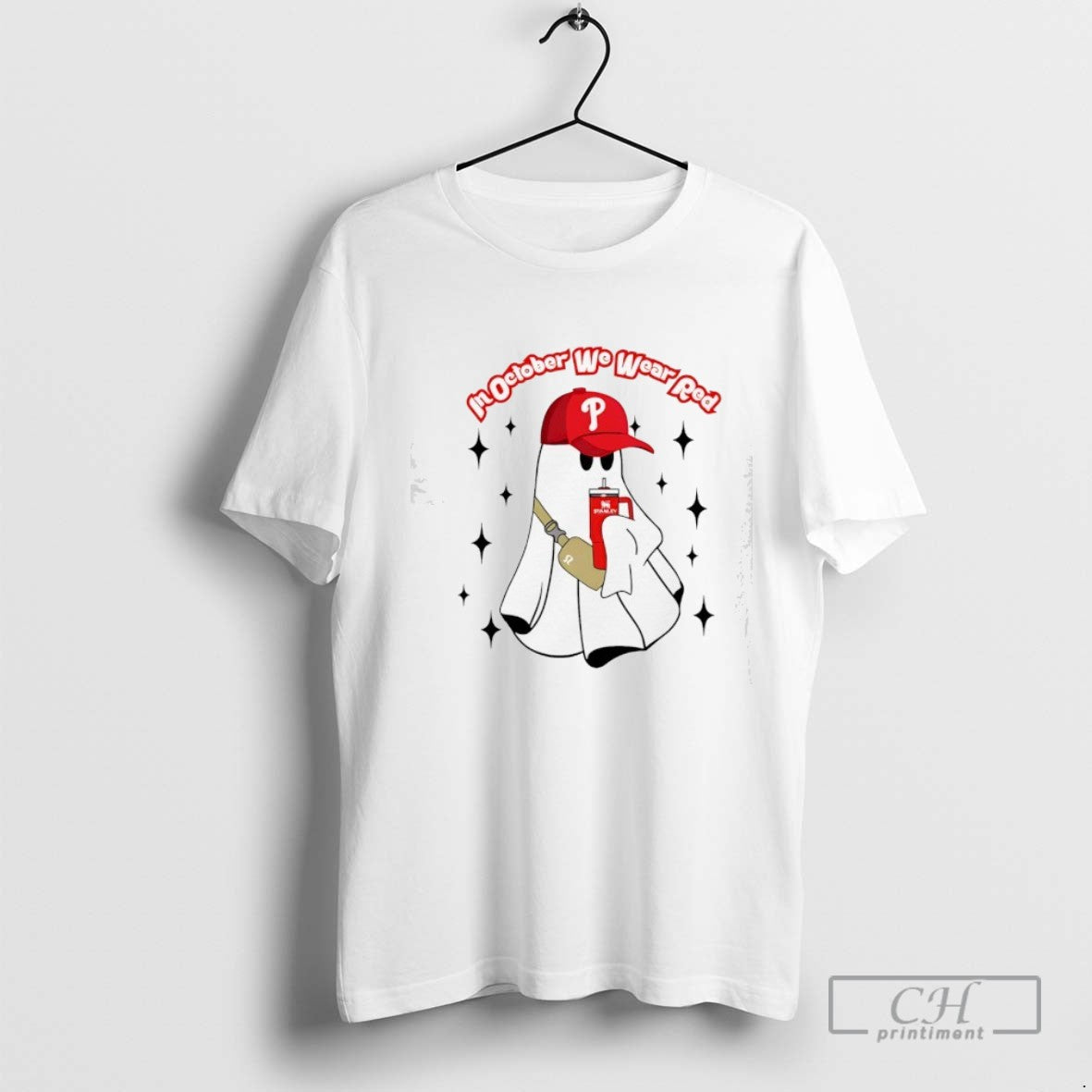 Ghost In October We Wear Red Philadelphia Phillies Halloween