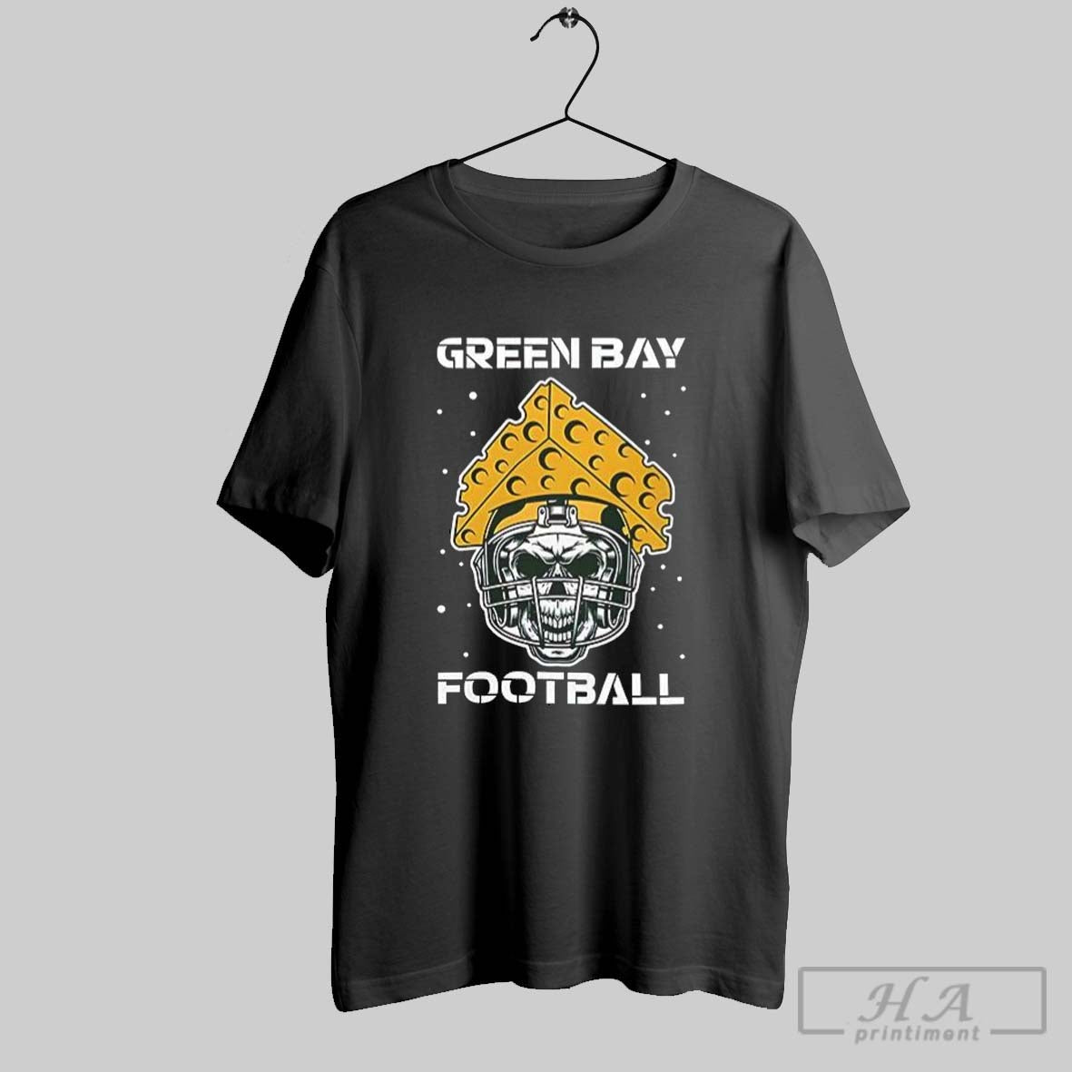 Green Bay Football Skull Wearing Cheesehead Helmet Grunge