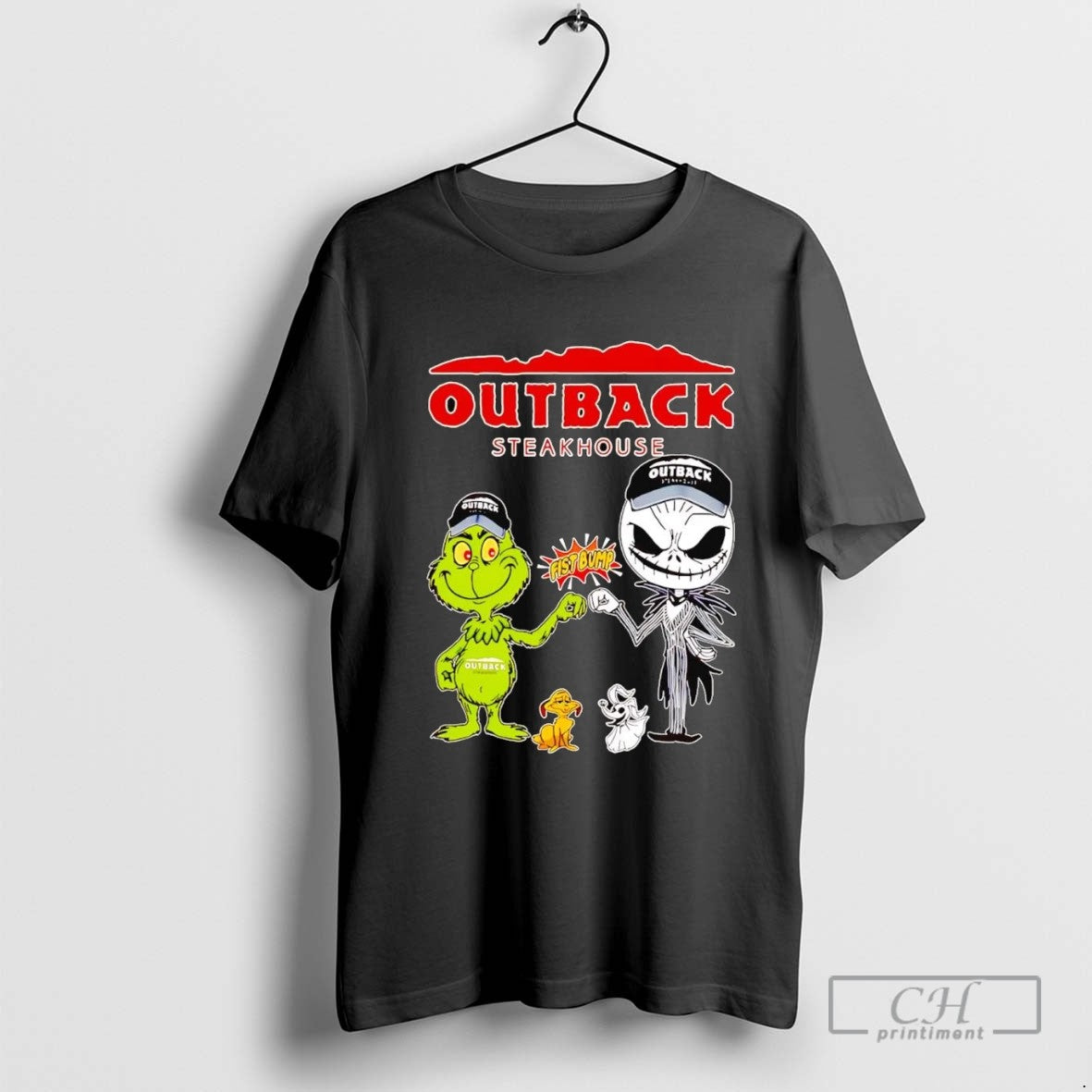 Grinch And Jack Skellington Fist Bump Outback Steakhouse Halloween