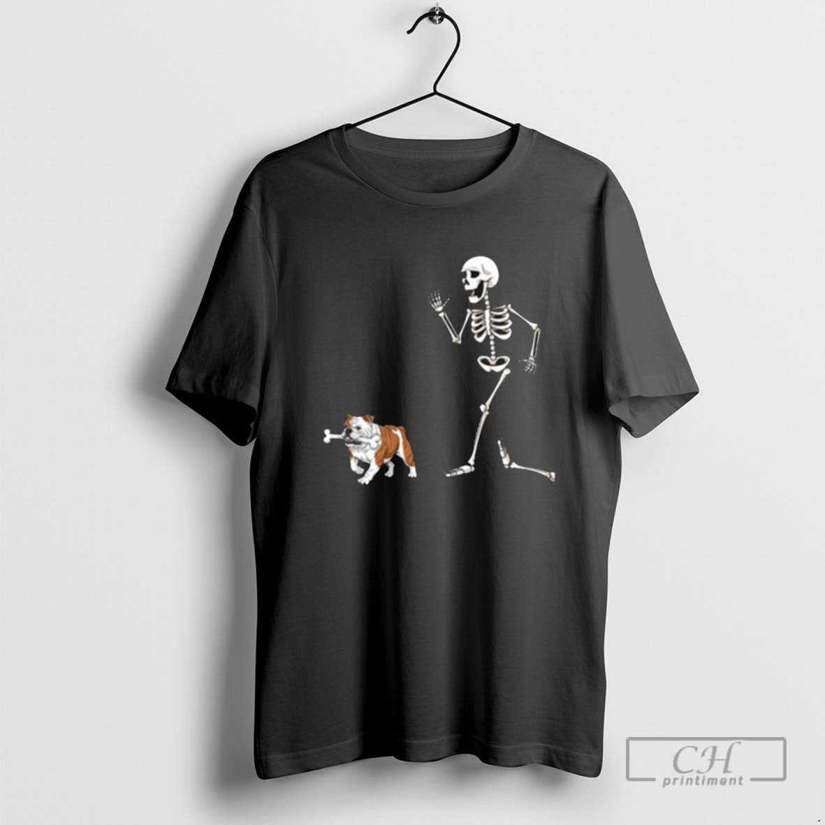 Halloween Bulldog And Skeleton