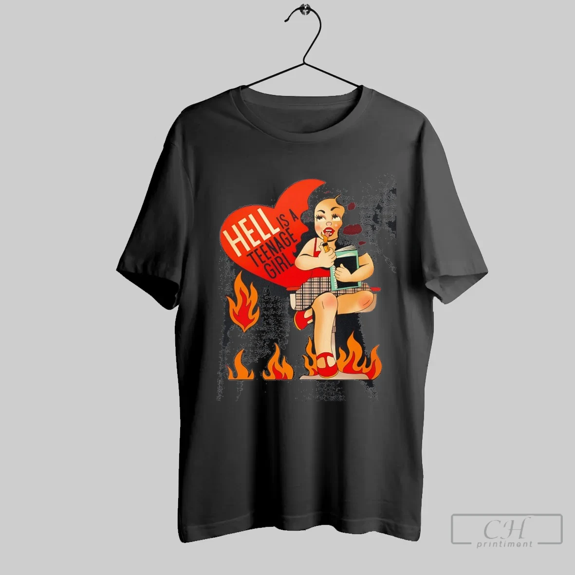 Hell Is A Teenage Girl Heart Blazing Fire Classic Mens T Shirt