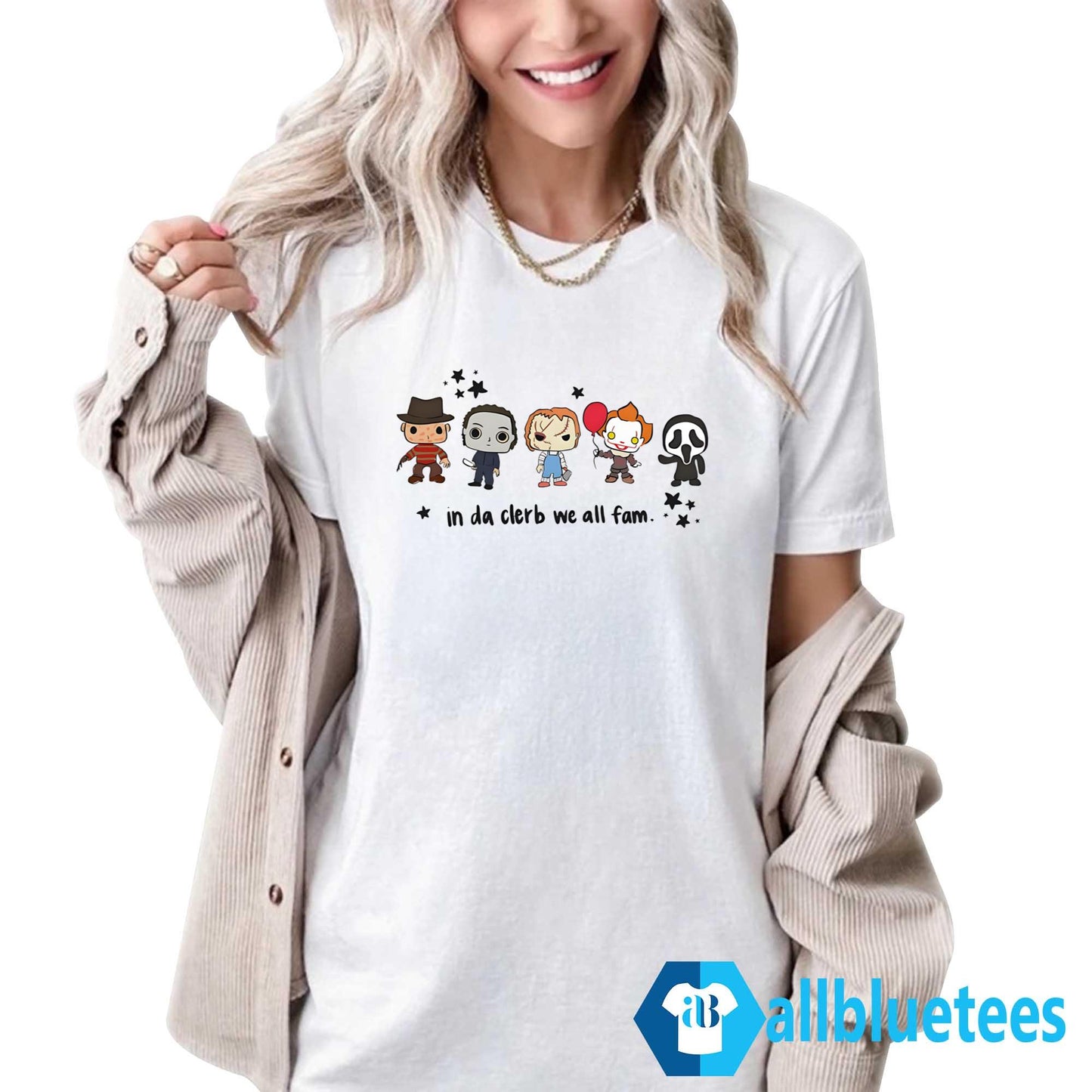 Horror Characters In Da Clerb We All Fam Shirt
