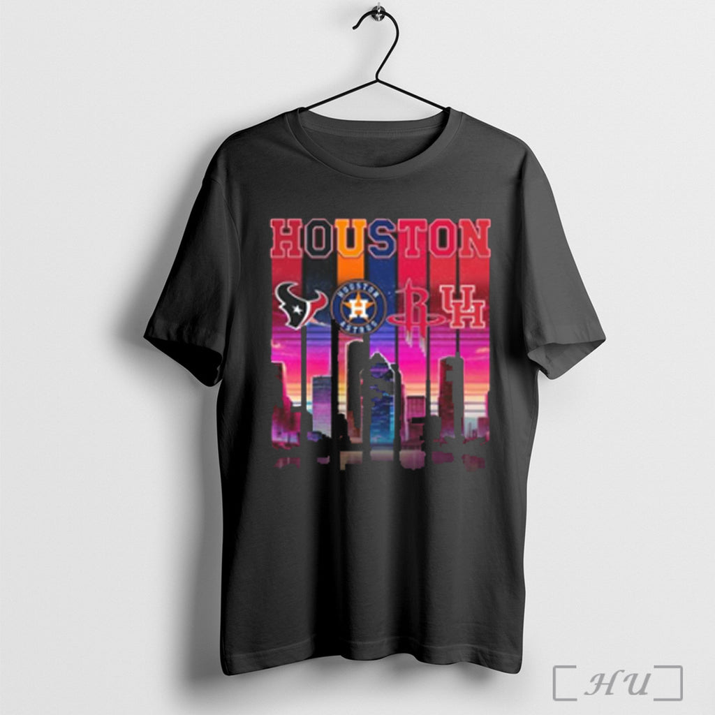 Houston City Skyline Sports Teams Texans Astros Rockets Cougars T Shirt