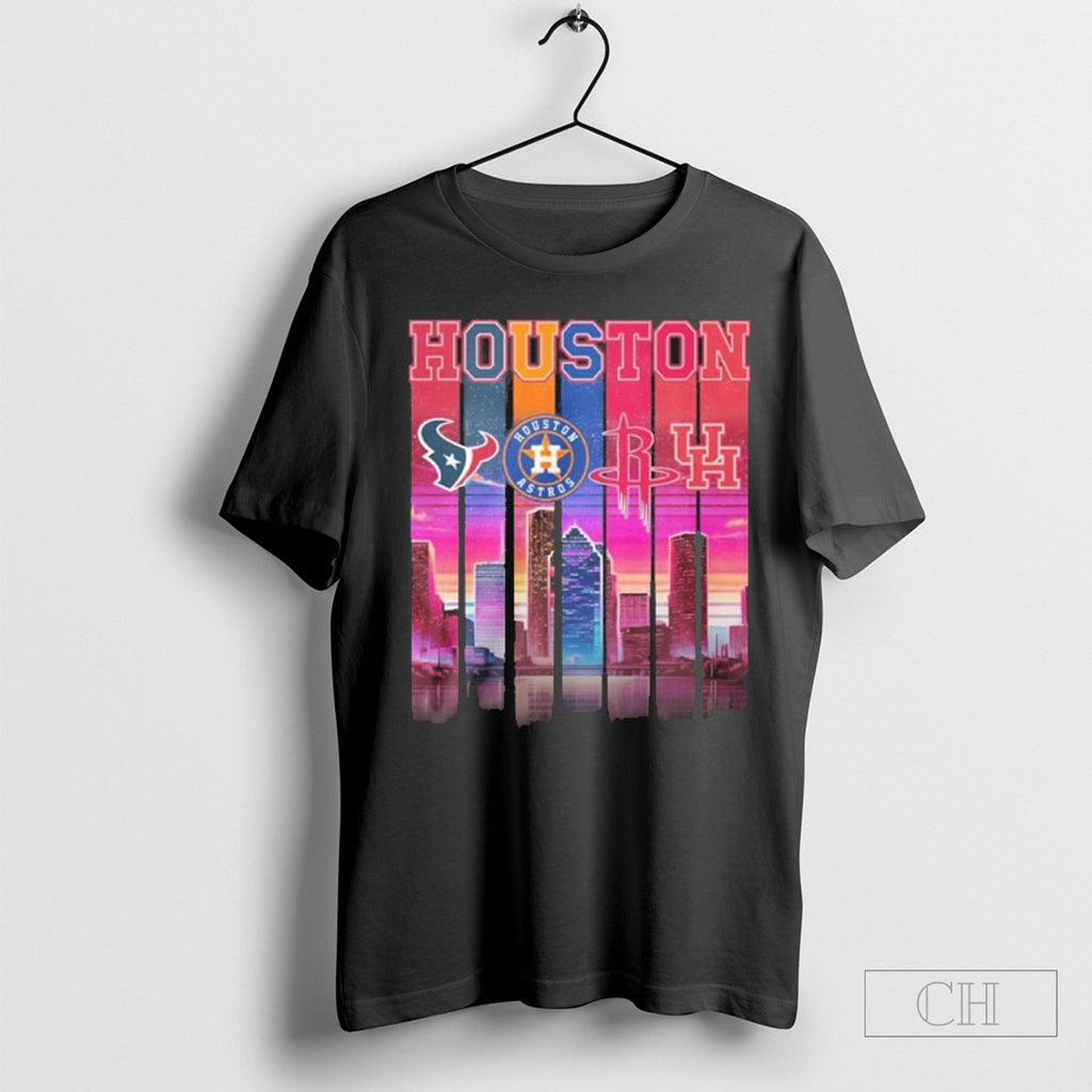 Houston Retro Skyline Texans Astros Rockets And Cougars Shirt