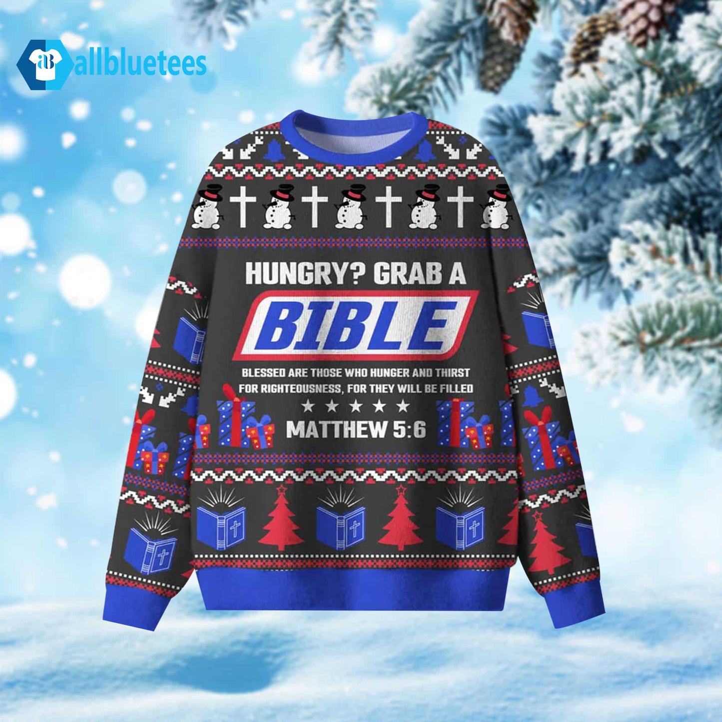 Hungry Grab A Bible Ugly Christmas Sweater