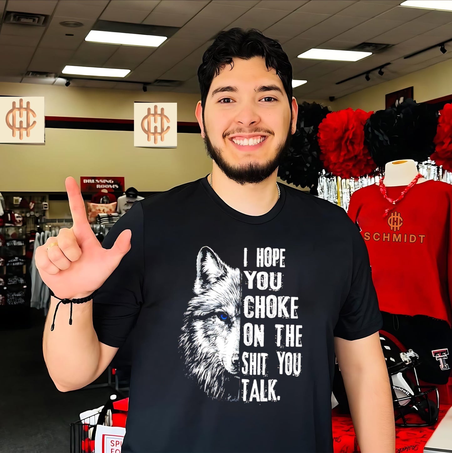 I hope you choke on the shit you talk wolf face graphic shirt