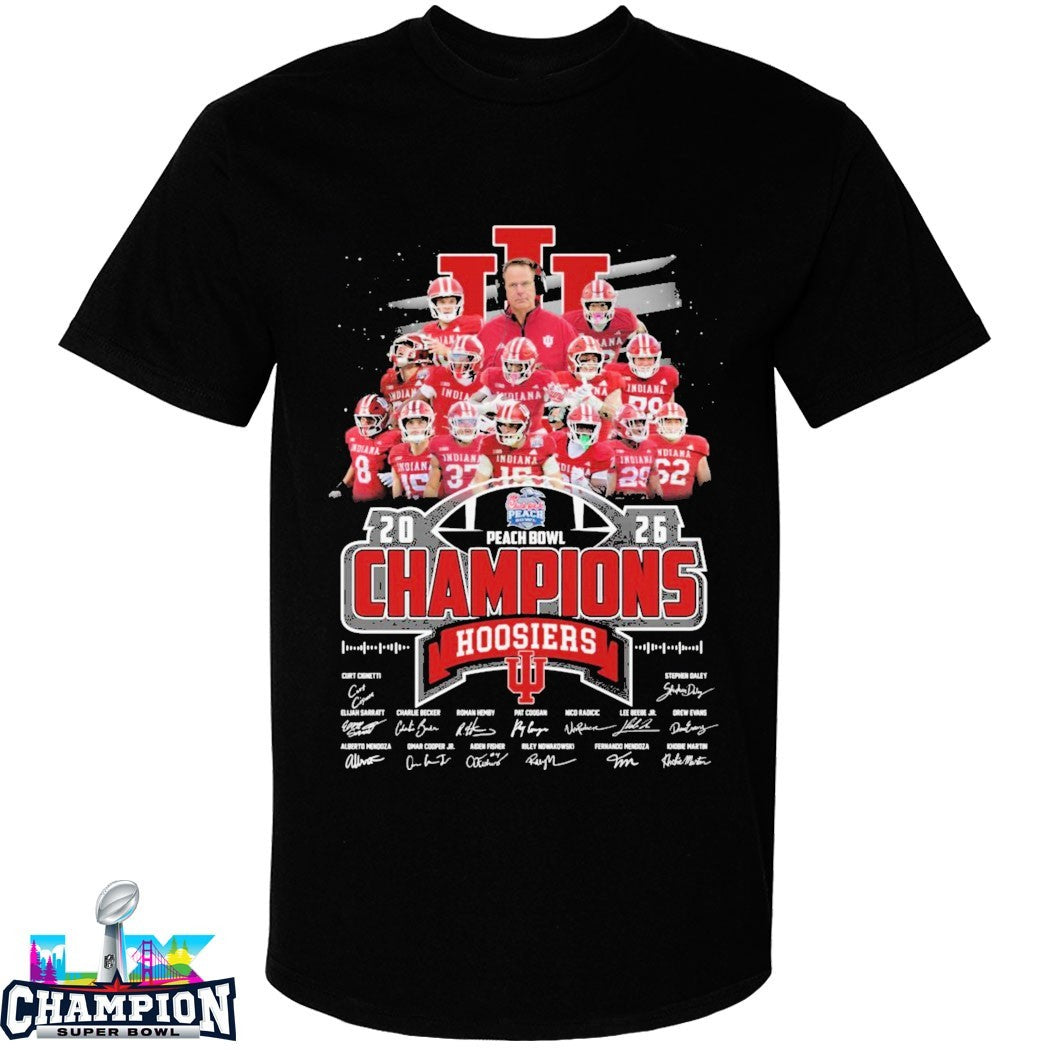 Indiana Hoosiers Peach Bowl Champions 2026 Signatures T-shirts