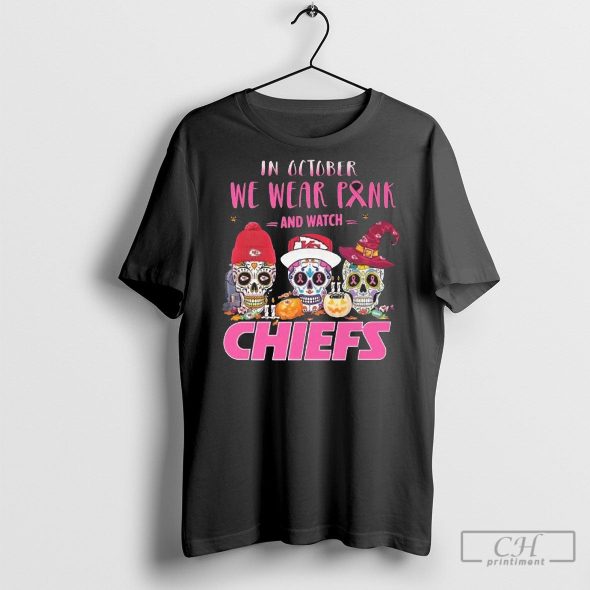 Kansas City Chiefs Sugar Skull In October We Wear Pink And Watch Halloween 2025
