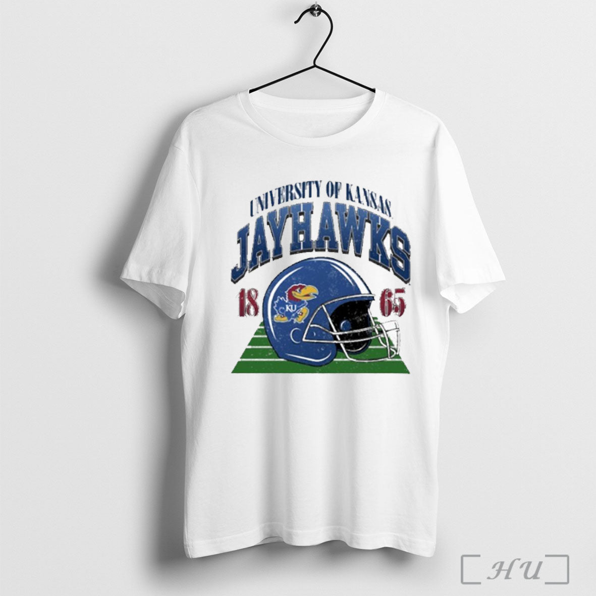 Kansas Jayhawks Distressed Football Helmet T Shirt
