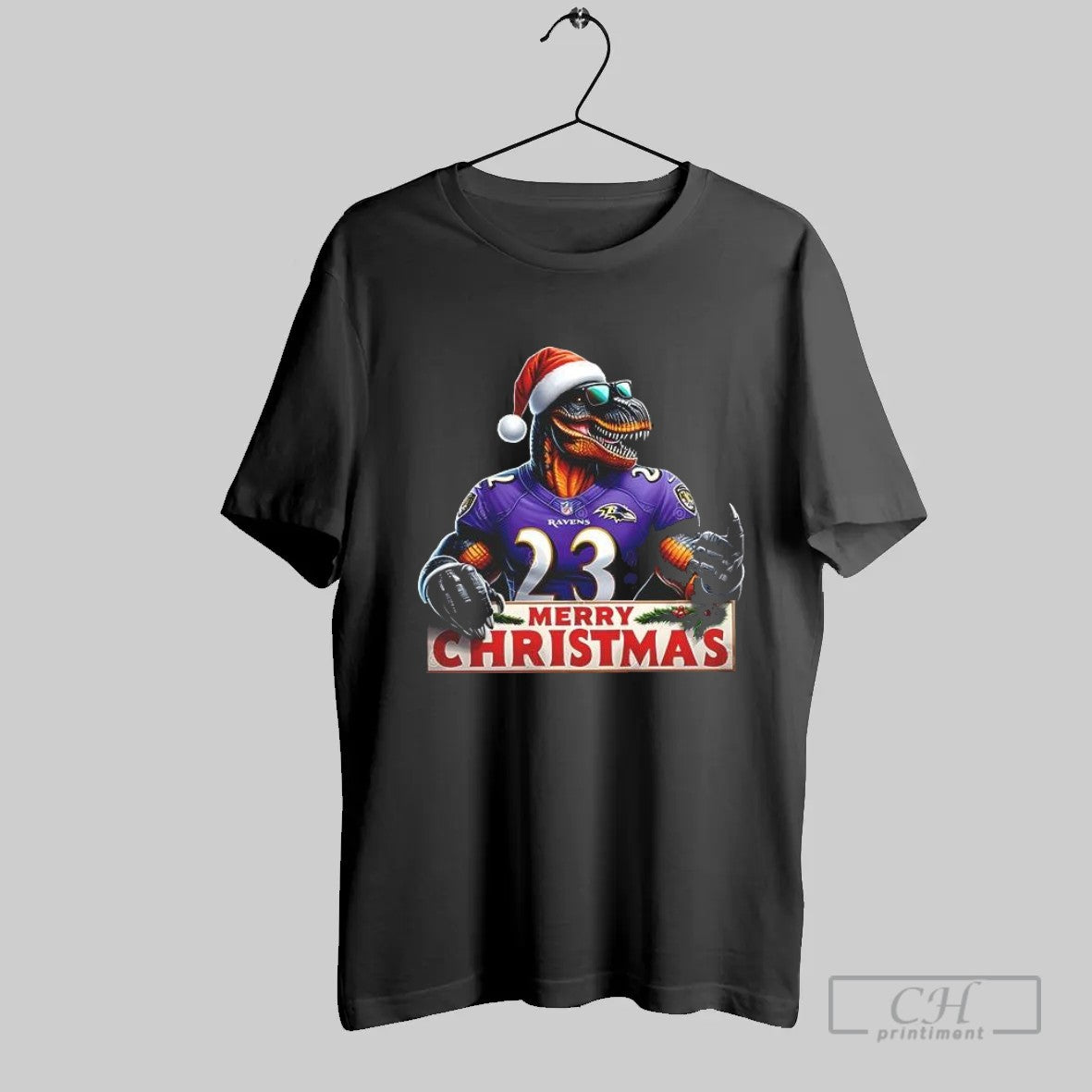 Merry Christmas Baltimore Ravens Dinosaur Santa T Rex T Shirt