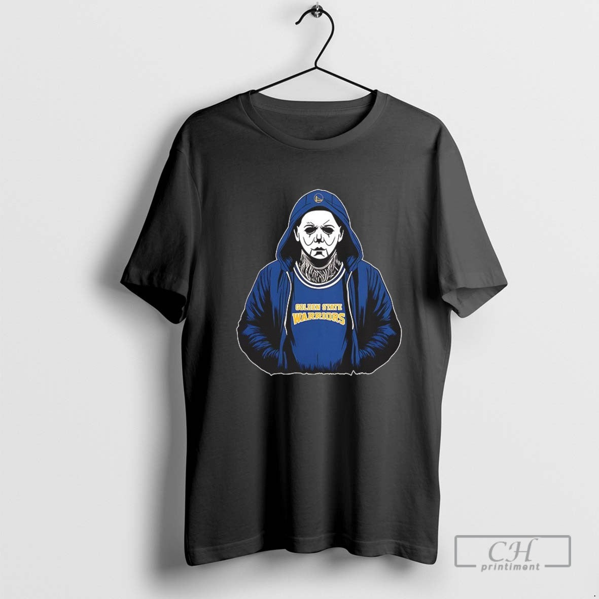 Michael Myers Wearing Golden State Warriors Nba Scary Halloween 2025 V Neck