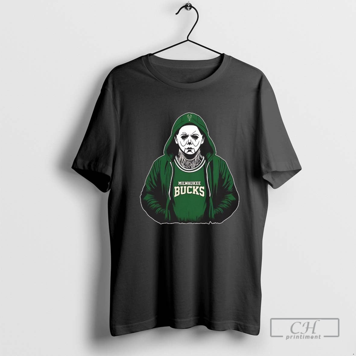 Michael Myers Wearing Milwaukee Bucks Nba Scary Halloween 2025 V Neck