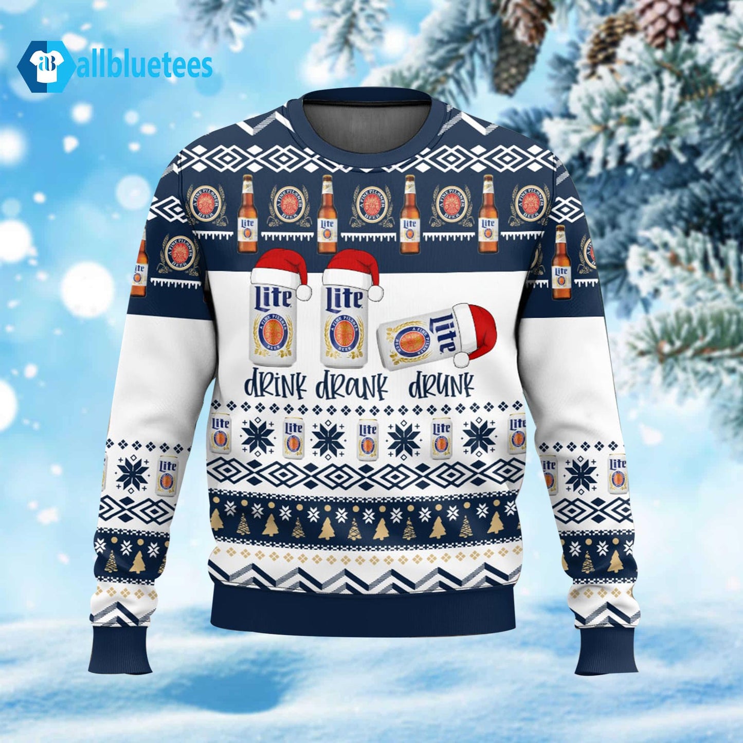 Miller Lite Drink Drank Drunk Ugly Christmas Sweater