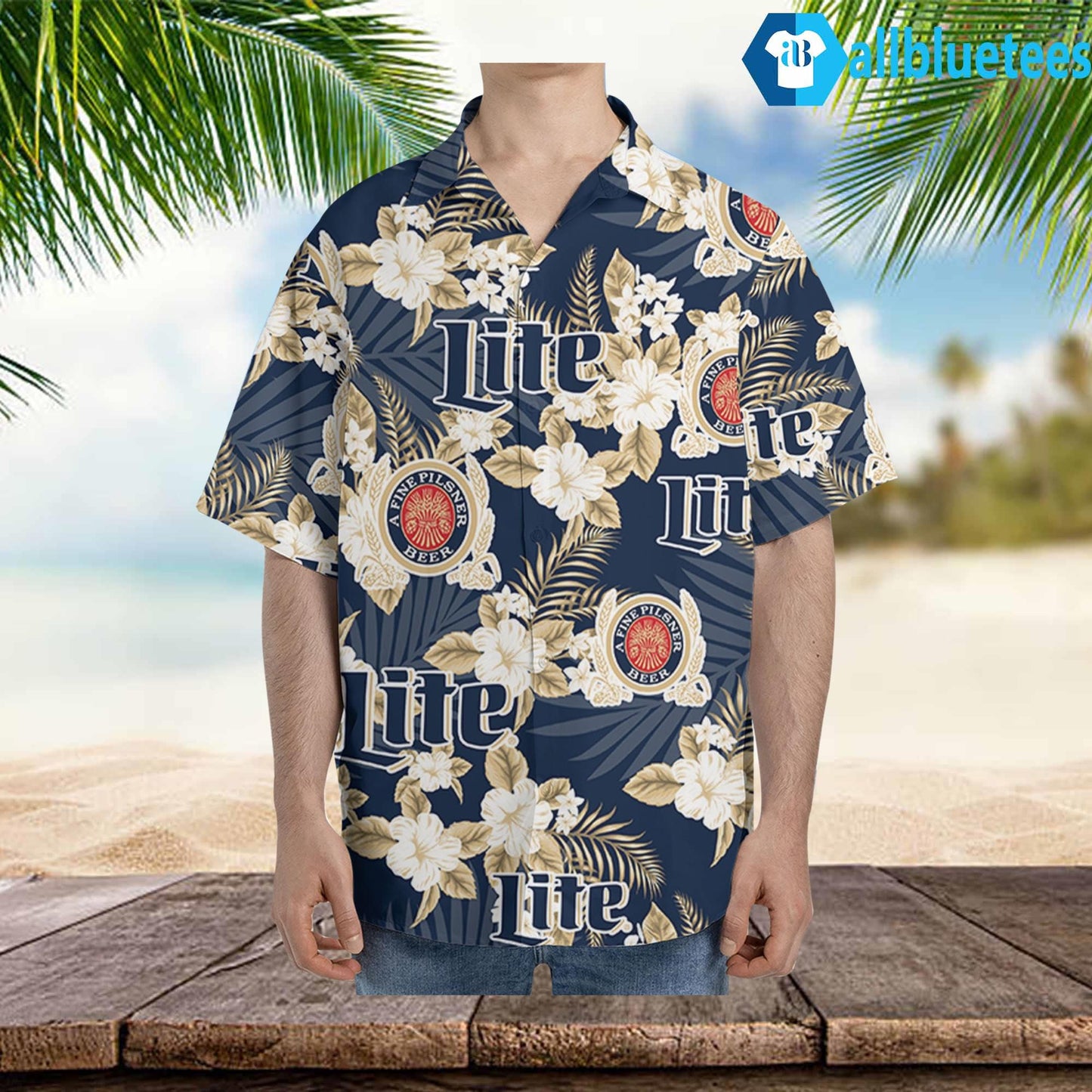 Miller Lite Tropical Flowers Hawaiian Shirt