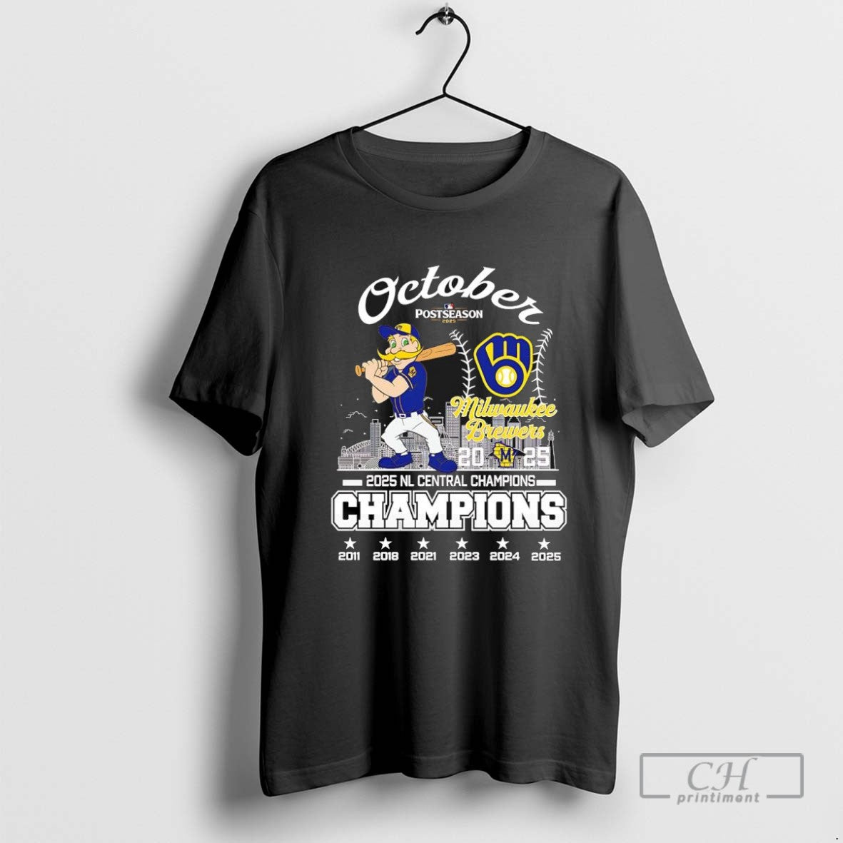 Milwaukee Brewers 2025 Nl Central Champions Postseason Mascot Logo