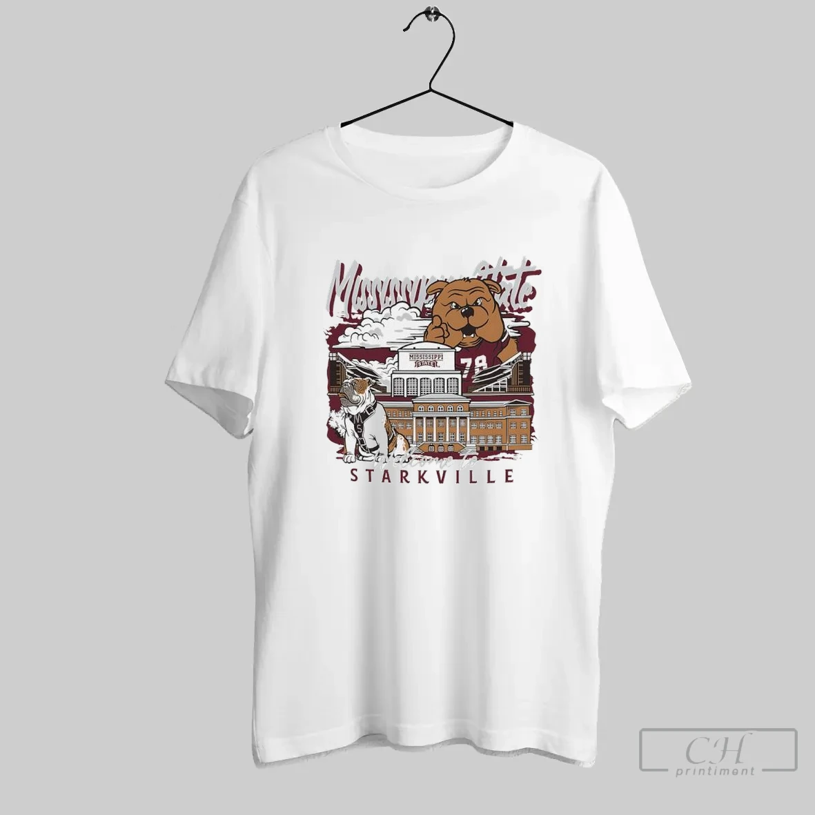 Mississippi State Bulldogs Football Welcome To Starkville Hand Drawn Campus Masot T Shirt