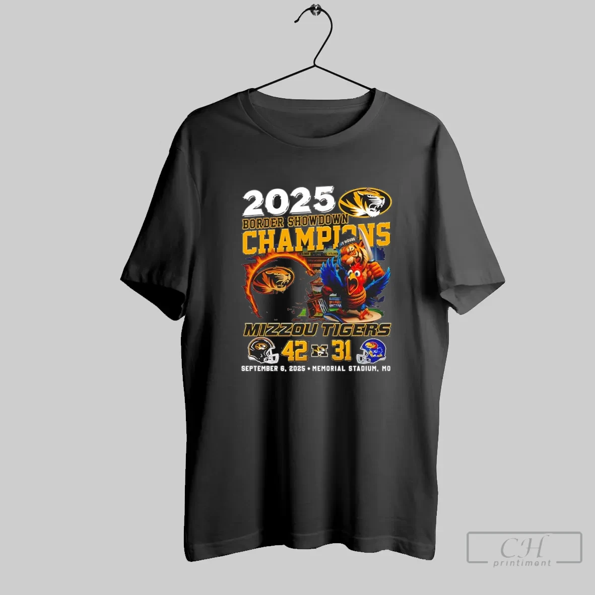 Mizzou Tigers Border Showdown Champions 2025 Memorial Stadium Helmet Mascot T Shirt