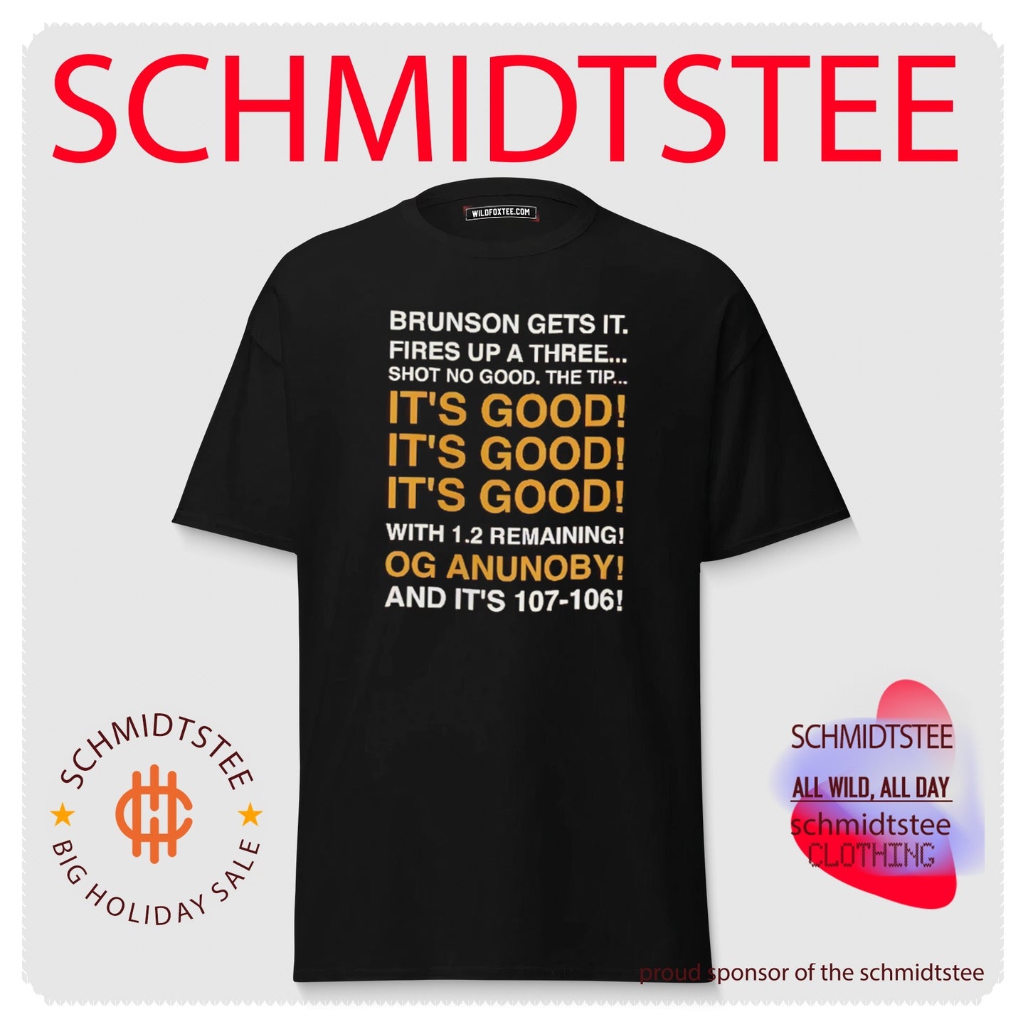 NY Knicks Brunson gets it fires up a three it’s good Og Anunoby and it’s 107 106 shirt