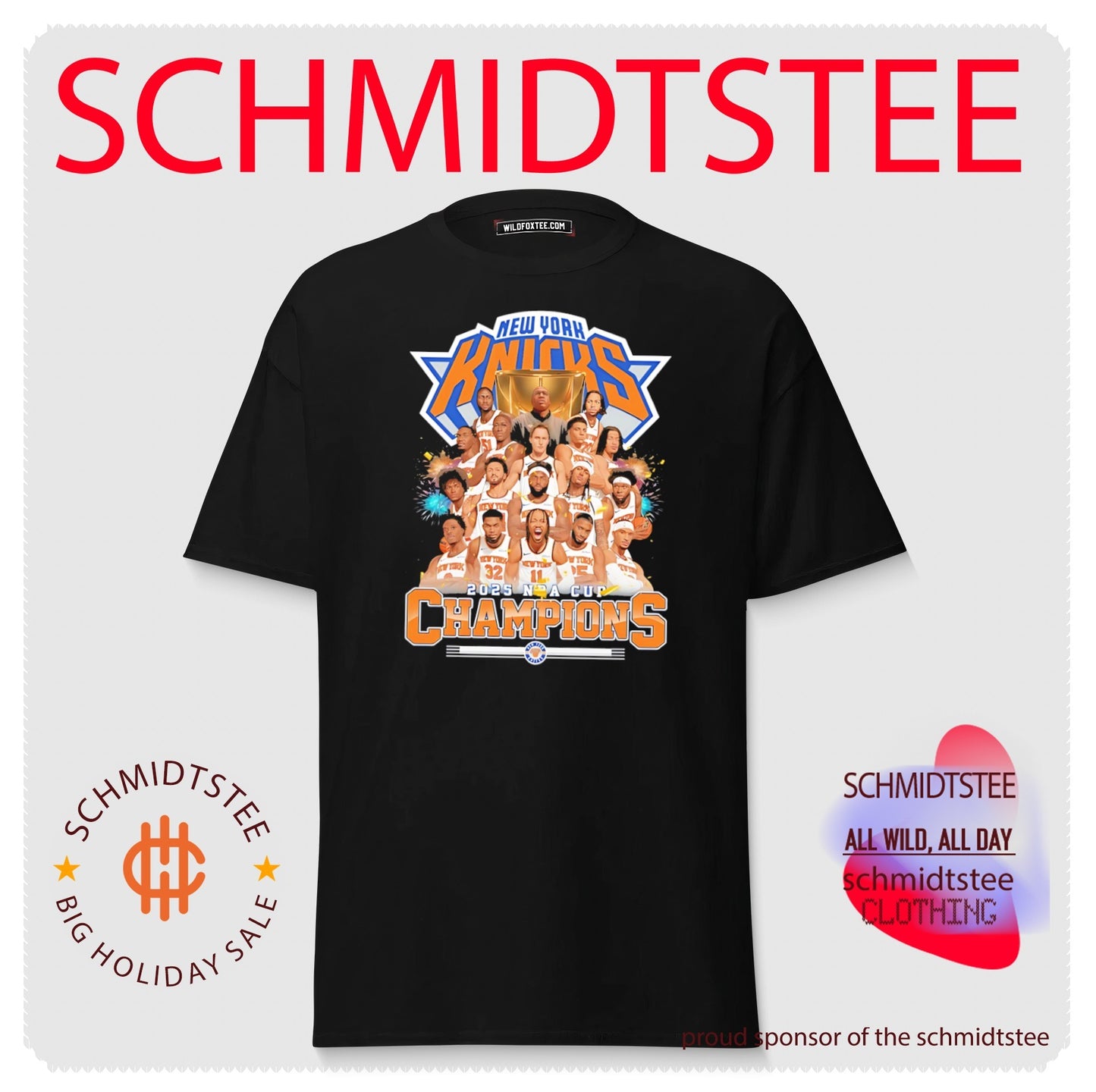 New York Knicks 2025 NBA Cup Champions team collage graphic shirt