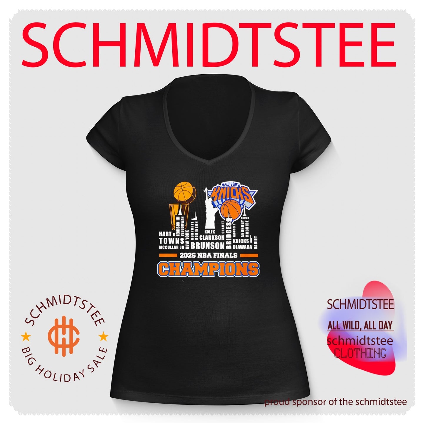 New York Knicks 2026 NBA Finals Champions player name city skyline shirt