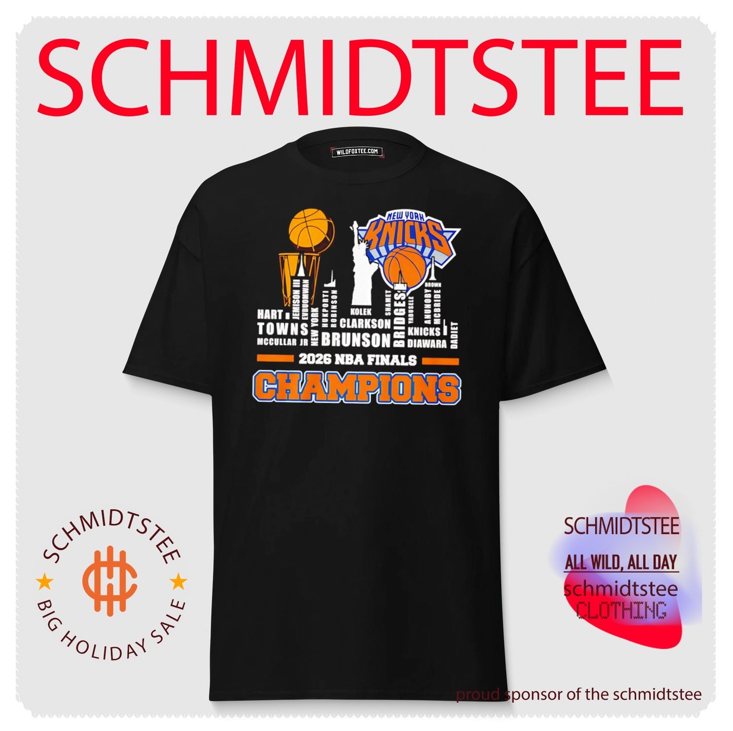New York Knicks 2026 NBA Finals Champions player name city skyline shirt