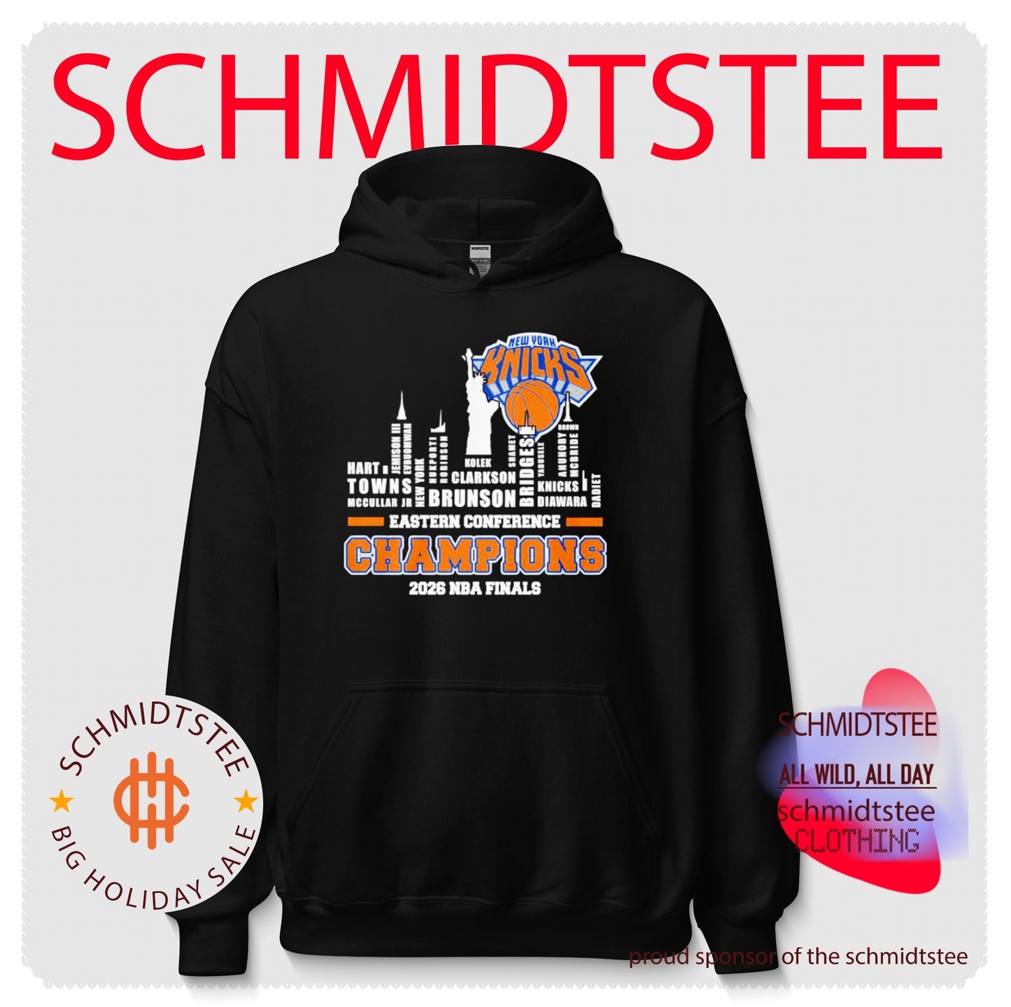New York Knicks 2026 NBA Finals Eastern Conference Champions player names city skyline shirt