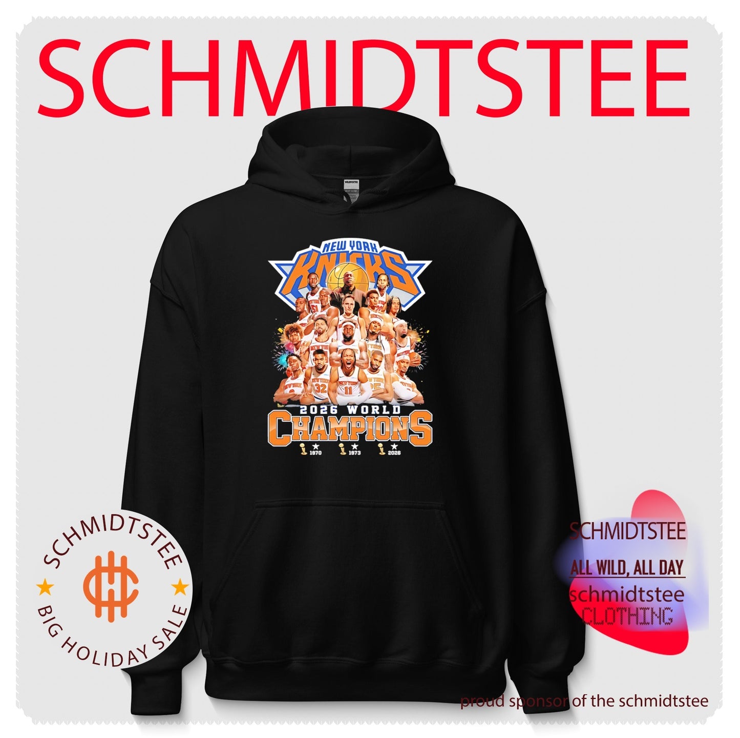 New York Knicks 2026 World Champions team collage 3 trophies shirt