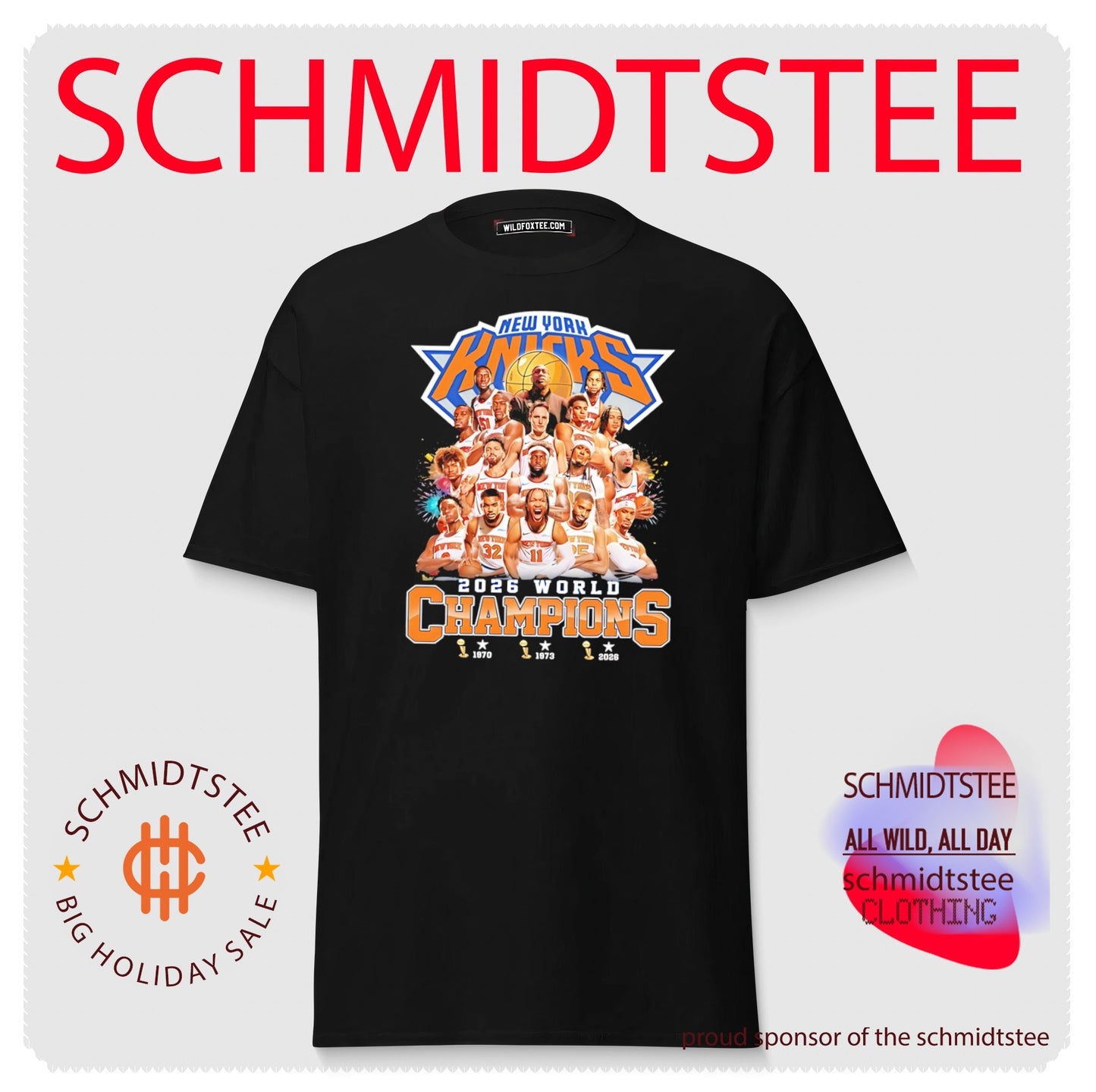 New York Knicks 2026 World Champions team collage 3 trophies shirt