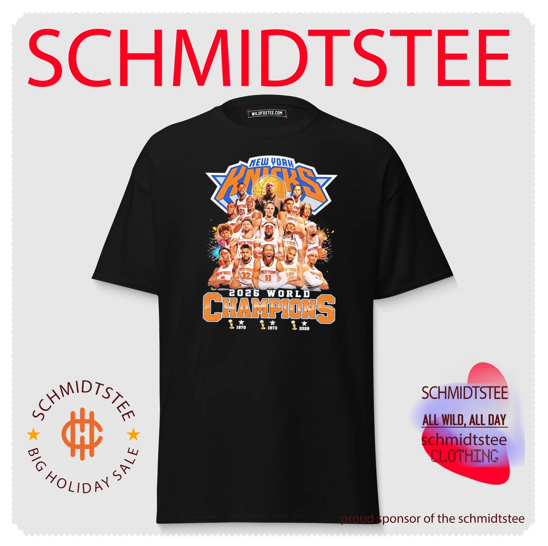New York Knicks 2026 World Champions team collage 3 trophies shirt