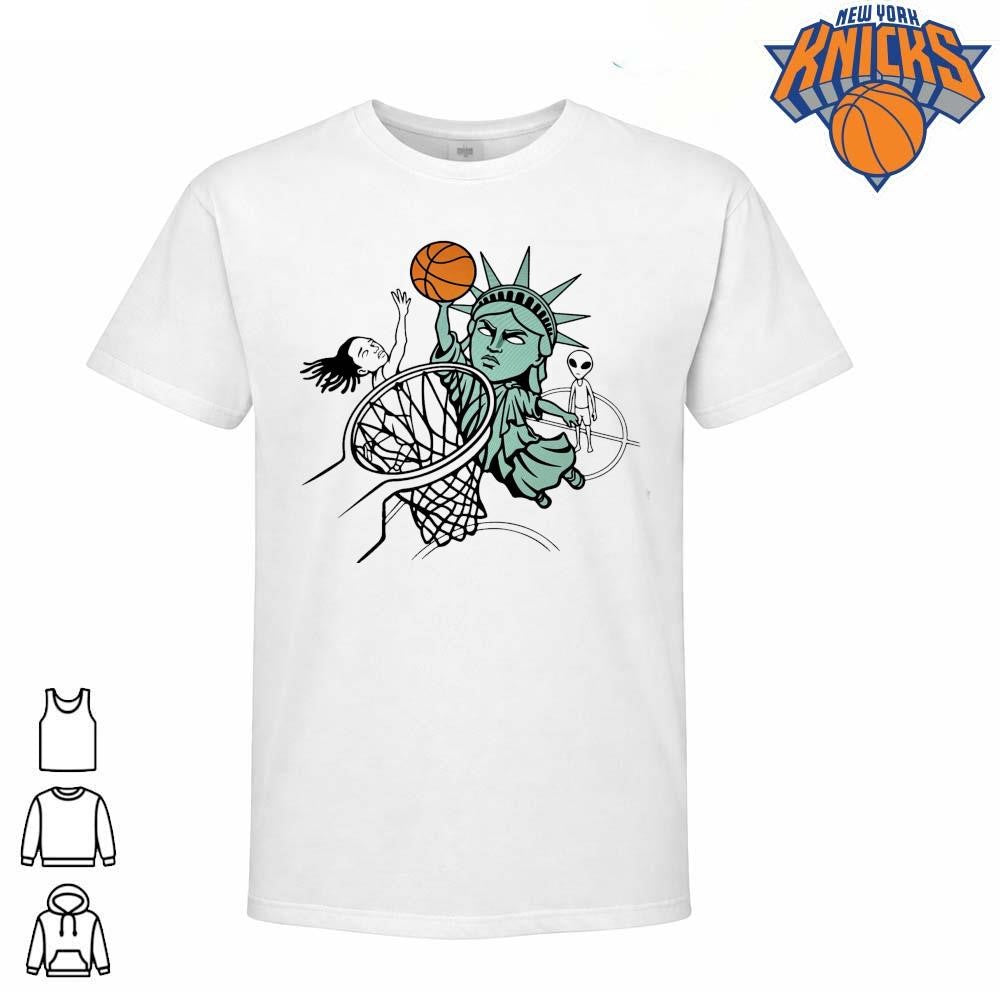 New York Knicks Champions NBA 2026 Statue Of Liberty Dunking Graphic Shirt
