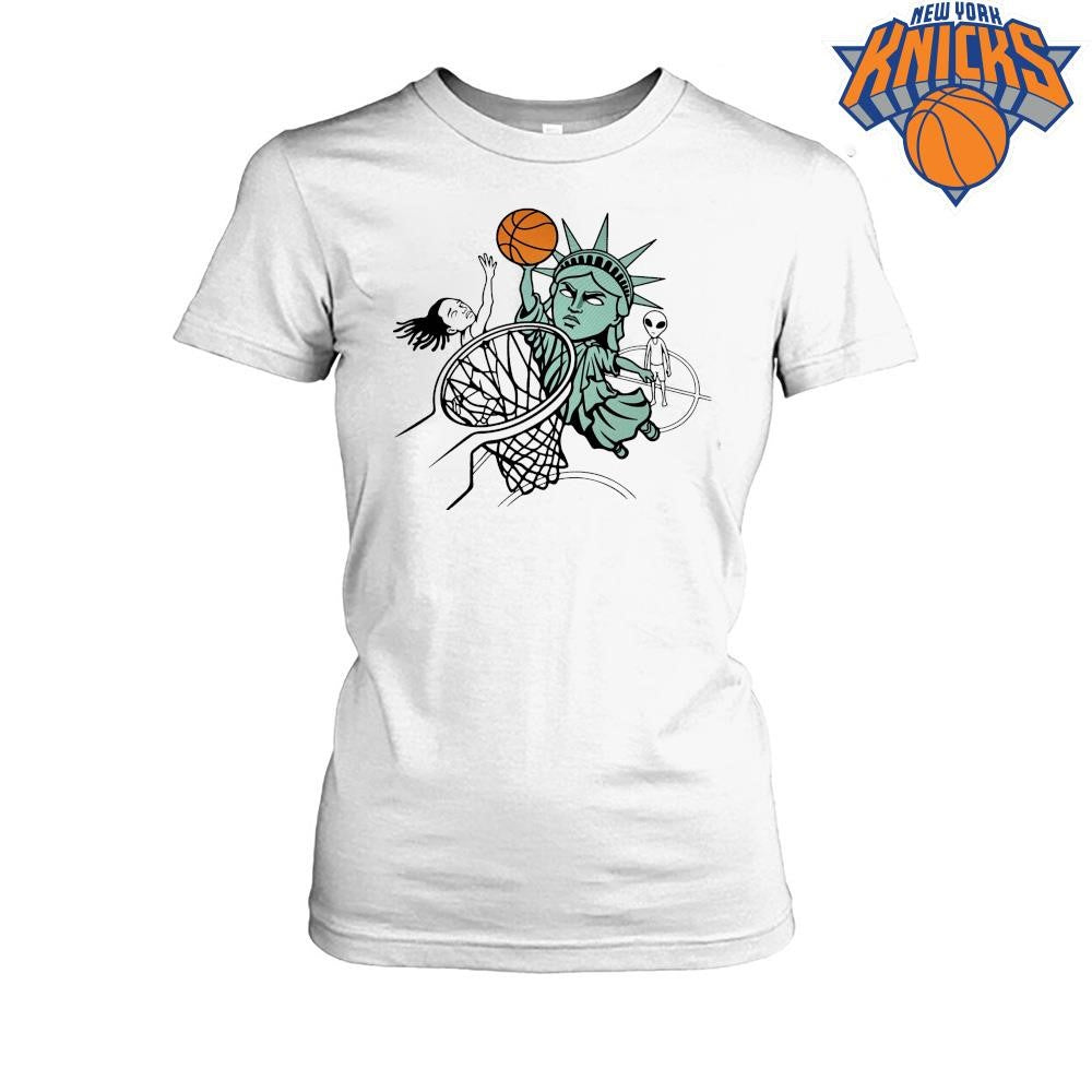 New York Knicks Champions NBA 2026 Statue Of Liberty Dunking Graphic Shirt