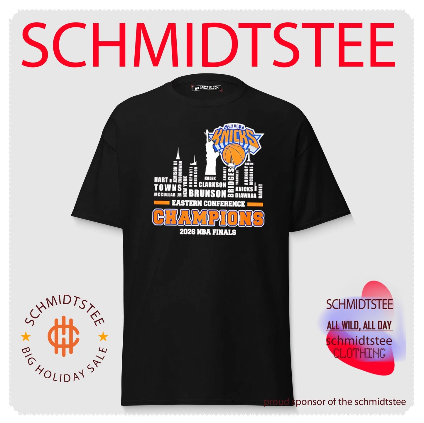 New York Knicks Eastern Conference Champions 2026 players name skyline shirt